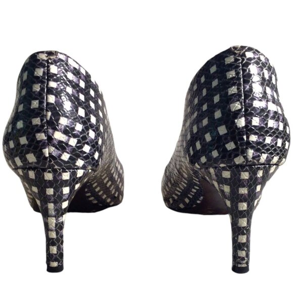 COLE HAAN 8 Eliza Grand Dress Pumps Snakeskin Embossed Leather White Black Twee - Picture 7 of 9